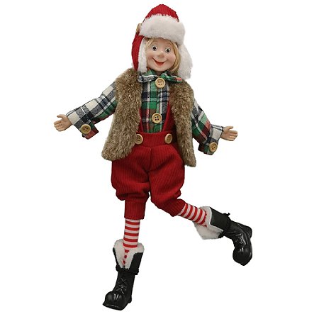 BONECO DUENDE EM PE DECORATIVO COM CAMISA XADREZ - 45CM