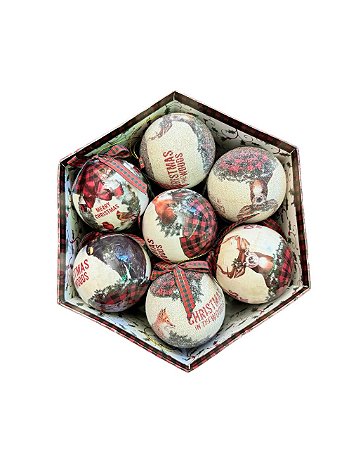 KIT 14 BOLAS NATALINAS 8CM COM ANIMAIS DA FLORESTA
