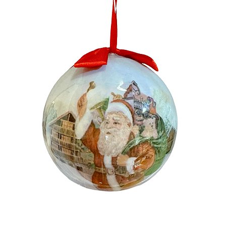 KIT 3 BOLAS DECORATIVAS PAPAI NOEL COM PRESENTES E LED 10CM