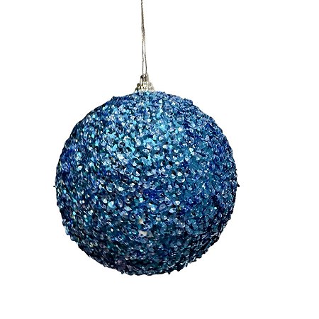 TRIO BOLA NATALINA AZUL BRILHANTE 10cm