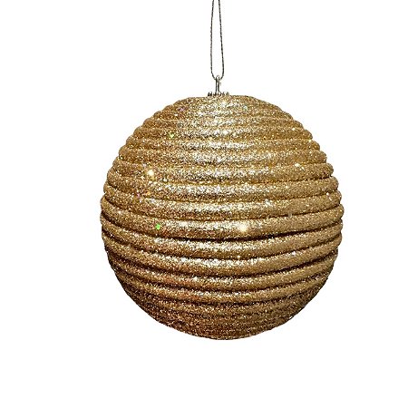 TRIO DE BOLA NATALINA CHAMPAGNE BRILHANTE 10cm