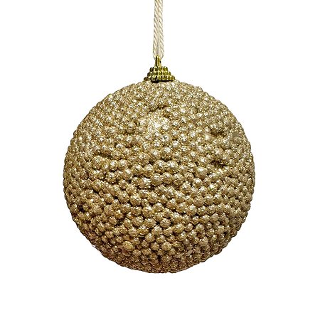 TRIO DE BOLA NATALINA CHAMPAGNE COM FLOCOS BRILHANTES 10cm