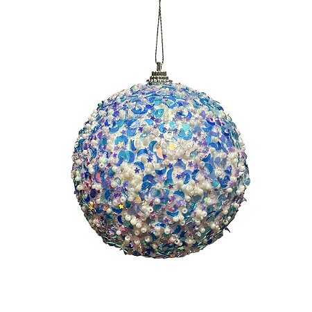 TRIO DE BOLAS NATALINAS AZUL BRANCO E ROSA 10cm