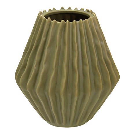 VASO GEOMETRICO DECORATIVO EM PORCELANA NA COR VERDE 20CM