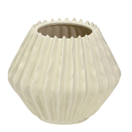 VASO GEOMETRICO DECORATIVO EM PORCELANA NA COR CREME 16,5CM