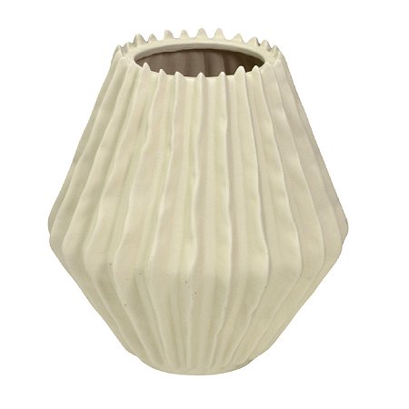 VASO GEOMETRICO DECORATIVO EM PORCELANA NA COR CREME  20CM