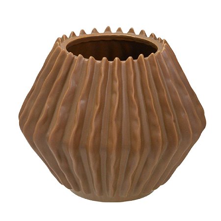 VASO GEOMETRICO DECORATIVO EM PORCELANA NA COR MARROM 16,5CM