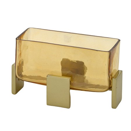 VASO CENTRO DE MESA DECORATIVO AÇO INOX E VIDRO DOURADO 13CM