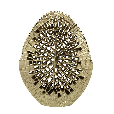 VASO DECORATIVO EM ALUMINIO COM TEXTURA NA COR DOURADO 40CM
