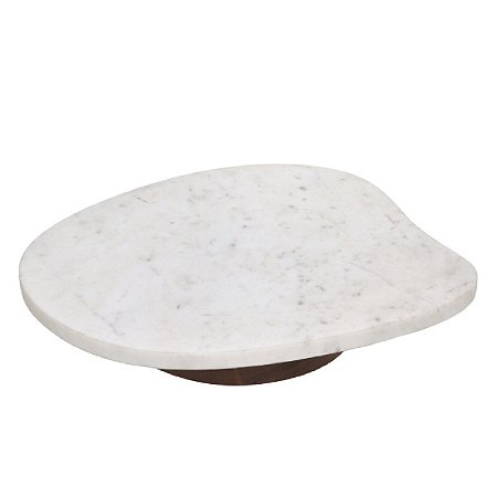 BANDEJA ORGANICA DECOR MADEIRA E MARMORE BRANCA MARROM 34CM