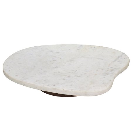 BANDEJA ORGANICA DECOR MADEIRA E MARMORE BRANCO MARROM 43CM