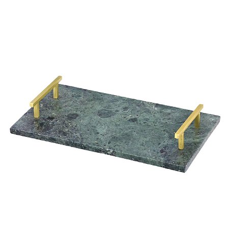 BANDEJA DECORATIVA EM MARMORE E METAL NA COR DOURADO 36CM