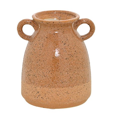 VASO COM ALÇAS DECOR PORCELANA BEGE E CARAMELO E PRETO 15CM