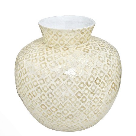 VASO BOJUDO DECORATIVO MADREPEROLA  TRABALHADO A MAO 29CM
