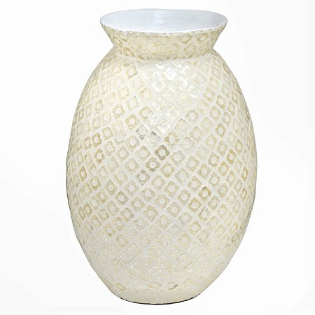 VASO BOJUDO DECORATIVO MADREPEROLA  TRABALHADO A MAO 40CM