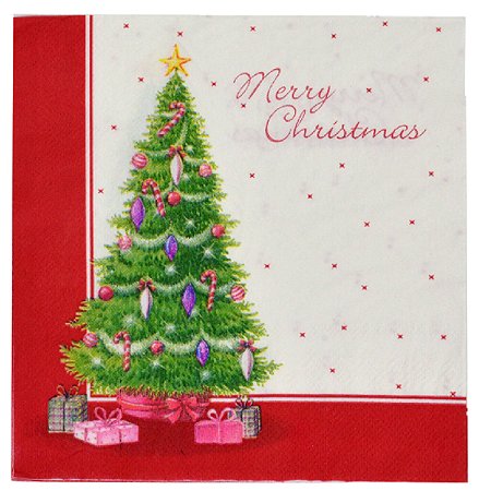 GUARDANAPO DE PAPEL NATALINO ARVORE DE NATAL COM PRESENTES