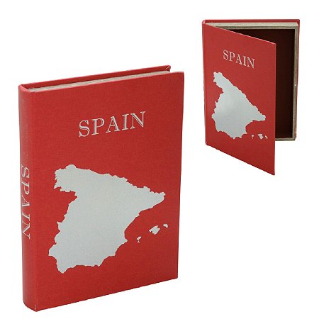 CAIXA LIVRO SPAIN DECORATIVA EM MDF PALHA E PRATA 36CM