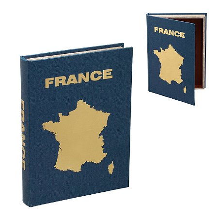 CAIXA LIVRO FRANCE DECORATIVA EM MDF  AZUL E DOURADO 36CM