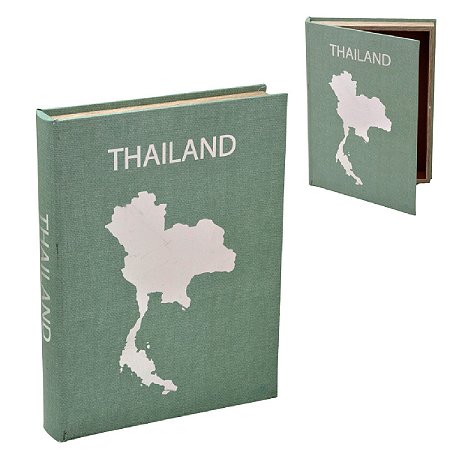 CAIXA LIVRO THAILAND DECORATIVA EM MDF MENTA E PRATA 36CM