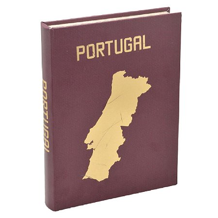 CAIXA LIVRO PORTUGAL DECORATIVA EM MDF DOURADO E VINHO 36CM