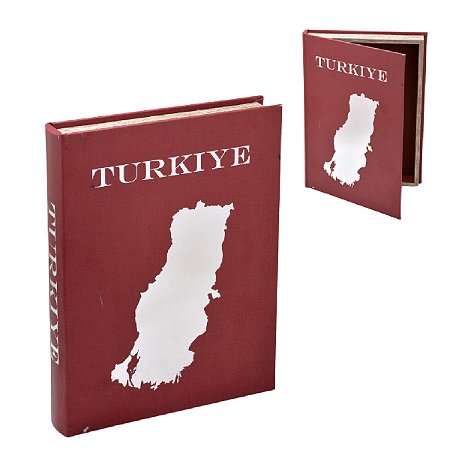 CAIXA LIVRO TURKIYE DECORATIVA EM MDF PRATA E VERMELHO 36CM