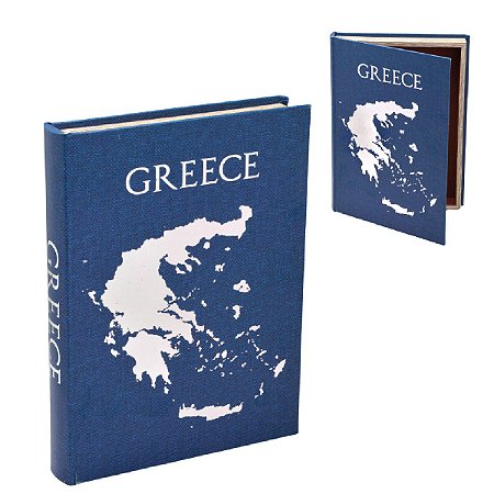 CAIXA LIVRO GREECE DECORATIVA EM MDF AZUL E BRANCA 36CM