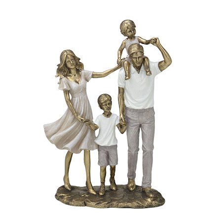 ESCULTURA FAMILIA DECORATIVA COM CASAL DE FILHOS EM RESINA