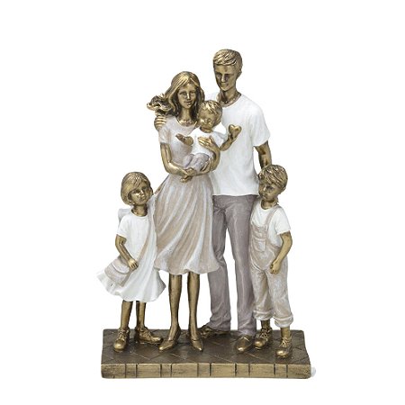 ESCULTURA EM RESINA FAMILIA DECORATIVA 2 MENINOS E MENINA
