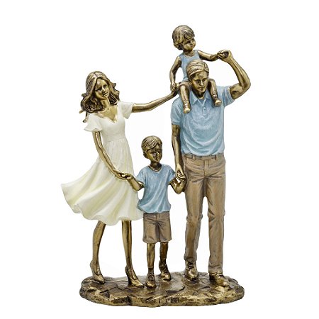 ESCULTURA FAMILIA DECORATIVA COM CASAL DE FILHOS COLOR