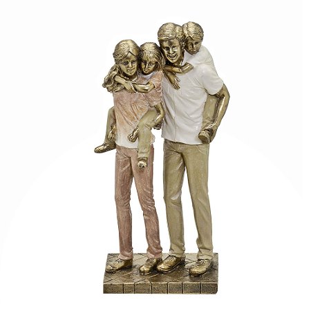 ESCULTURA FAMILIA DECORATIVA COM CASAL DE FILHOS EM RESINA