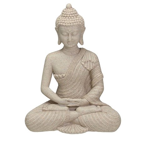 ESCULTURA BUDA EM RESINA DECORATIVO NA COR AREIA - 31,5CM