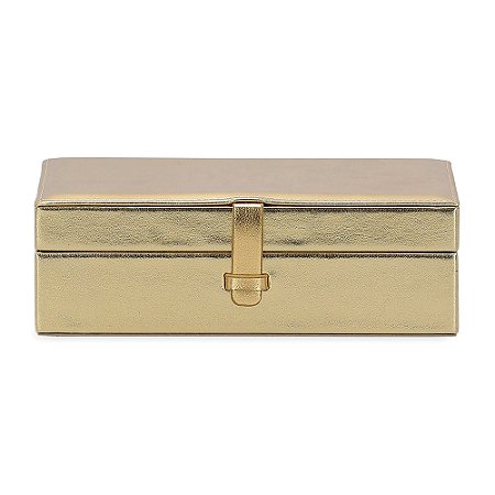 CAIXA EM MDF COM REVESTIMENTO EM PU DOURADO MART 23cm
