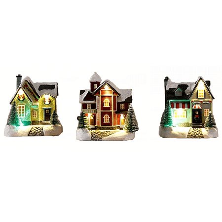 VILA NATALINA COM 3 CASAS DECORATIVAS COM LED