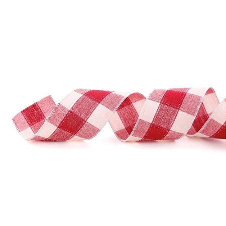 FITA XADREZ NATALINA VERMELHO E BRANCO 6,3CM