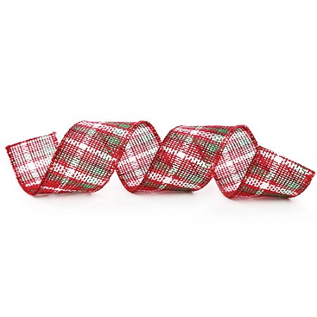 FITA ARAMADA NATALINA  XADREZ VERMELHO BRANCO E VERDE 6,3CM