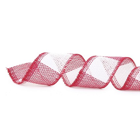 FITA ARAMADA NATALINA TRABALHADA VERMELHO E BRANCO 6,3CM