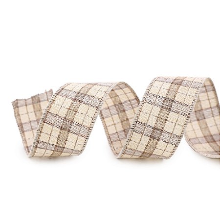 FITA NATALINA  ARAMADA XADREZ BEGE 3,8CM