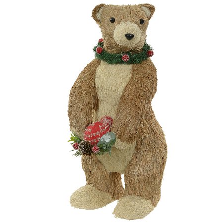 URSO DECORATIVO NATALINO EM PE DE PALHA  41CM FLORARTE