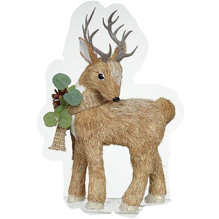 RENA DECORATIVA NATALINA EM PE PALHA COM CACHECOL BEGE 27CM