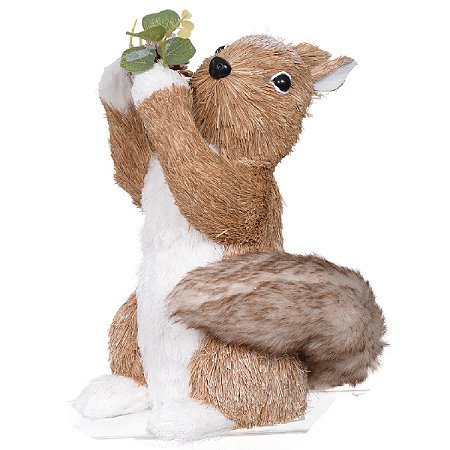 ESQUILO DECORATIVO NATALINO EM PE PALHA BEGE 29CM FLORARTE