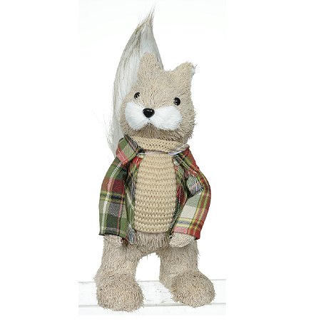 ESQUILO NATALINO MENINO EM PE SISAL BEGE XADREZ 31CM
