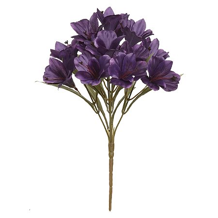 BUQUE ASTROMELIA CETIM 15 BOTOES PURPURA OUTONO 34CM