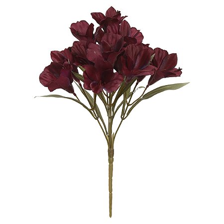 BUQUE ASTROMELIA EM CETIM 15 BOTOES VERMELHO OUTONO 34CM