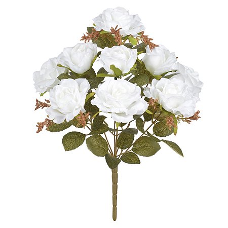 BUQUE DE ROSA DIANA 9 BOTOES BRANCO OUTONO 40CM FLORARTE