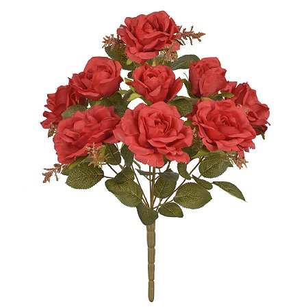 BUQUE DE ROSA DIANA 9 BOTOES VERMELHO OUTONO 40CM