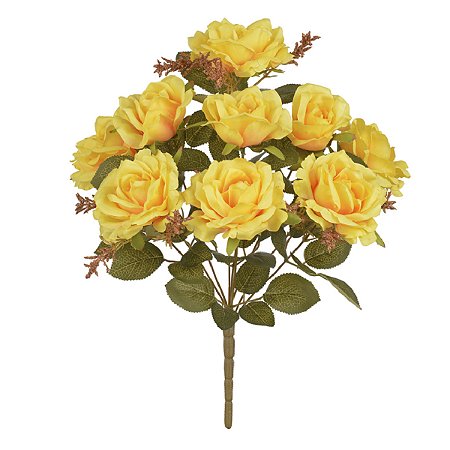 BUQUE ROSA DIANA 9 BOTOES AMARELO OUTONO CLARO 40CM