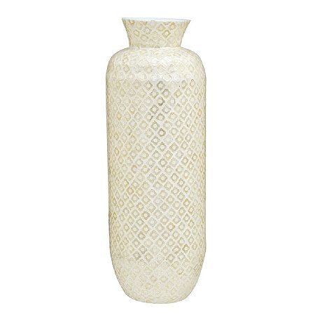 VASO DECORATIVO EM BAMBU CREME E MADREPEROLA 63,5CM