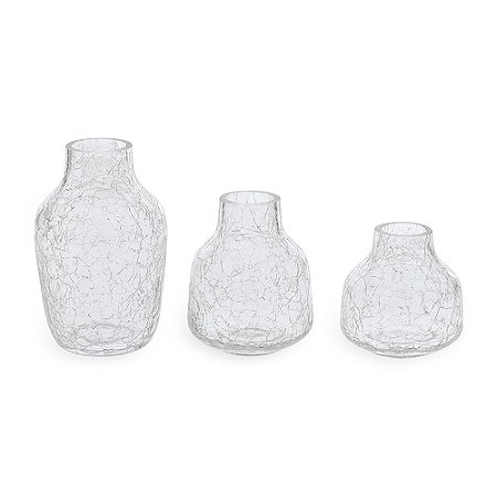 TRIO DE VASO DECORATIVOS EM VIDRO INCOLOR MART