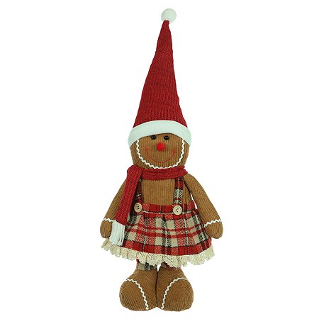 BONECO NATALINO GINGERBREAD EM PE COM CHAPEU VERMELHO 34CM