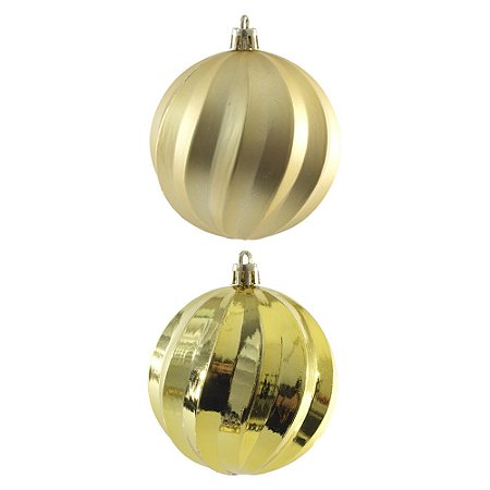 JG 6 BOLA DECORADA NATALINA DE PVC NA COR DOURADA 8CM